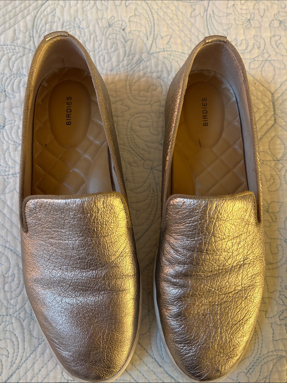 Birdies Metallic Rose Loafers in Shimmery Pink-Gold